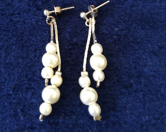 Pearl and Antiqued Sterling Silver Dangle Earrings