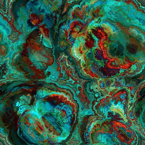 Textile Artist Created Lycra Knit Fabric Green Agate By The Yard Athletic Apparel Swimwear Swim Suit Green Marble
