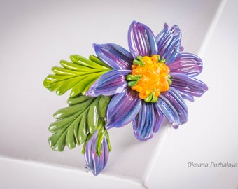 Purple daisy Hair french barrette clip, hair barrette, daisy clip, french flower barrette gift, french clip