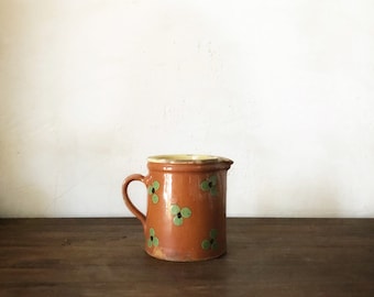 Vintage Glazed Ceramic Pitcher Jug / Antique french jug / antique pitcher / antique ceramic jug / french rustic jug / creamware jug /