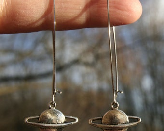 Saturn Earrings, Long - Christa McAuliffe, outer space, rings sci-fi science fiction spaceship pilot cosmology red planet star solar system