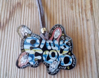 PINK FLOYD Necklace The Dark Side Of The Moon Pendant Jewelry Perspex Hand Made black / green / gray / pink