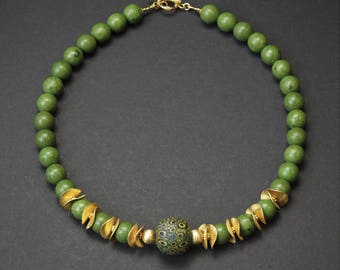 Java Jatim Bead, Gold Vermeil, Beaded Necklace, Designer Necklace, Artisan Necklace