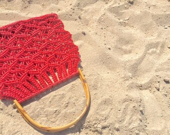 Vintage Wood Strap Woven Knit Boho Beach Bag Vintage Accessories