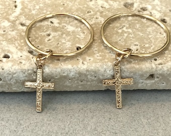 Unisex 100% 14k Gold Filled Hoop Cross Earrings, Endless Hoops, Celebrity Inspired, Classic Design