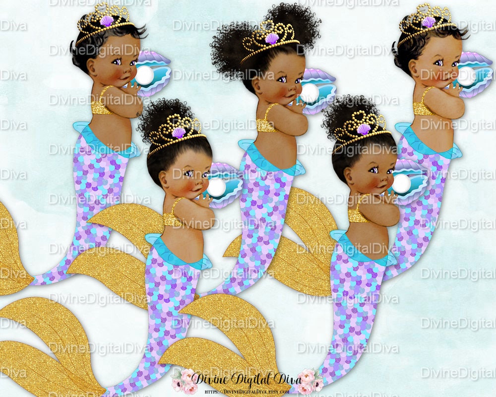 Download Mermaid Baby Girl Babies of Color Set | Turquoise Lavender ...