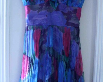 Blue and green dress with pink flowers