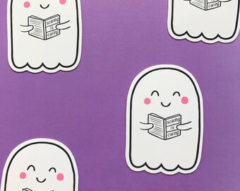 Reading Ghost Gloss Sticker | Kawaii Cute Halloween Stickers