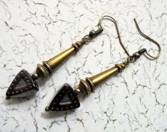 Dark Amethyst and Brass Earrings (3060)