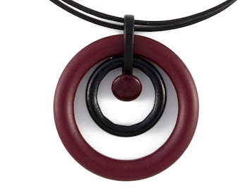 Burgundy and Black Leather Necklace - Oxblood Red Hoops necklace
