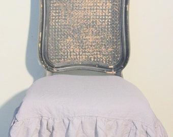 100% Stonewashed French Linen Chair Seat Cover with Ruffle in light Gray Size Small