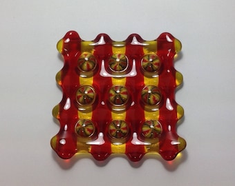 Fused Glass Soap Dish, Rust, Yellow
