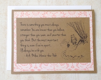 Always Remember - Winnie the Pooh Quote - Classic Piglet and Pooh Note Card Pink Lace Border