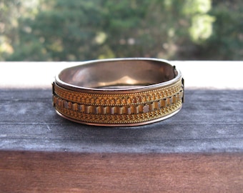 Antique Reversible Gold-fill Ornate Cannetille Hinged Bracelet