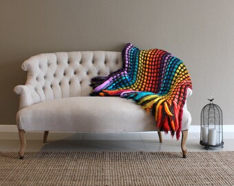 Super bulky blanket, throw blanket, throw afghan, knit throw blanket, colorful blanket, statement decor, wedding present, housewarming gift