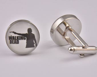 The Walking Dead TV Custom Cufflinks Zombie Horror Unique Exclusive Cool Silver Wedding Prom Black Tie Gift Jewellery Accessories Men