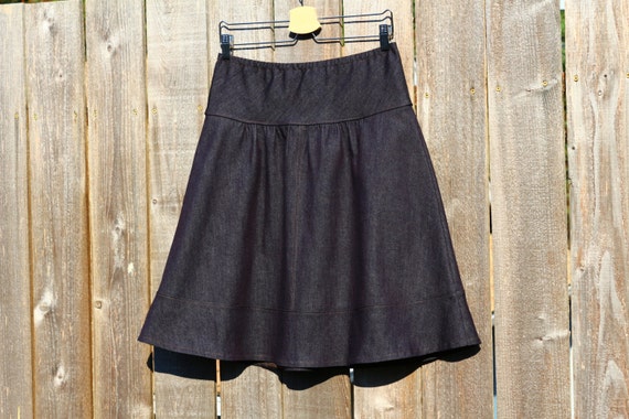 Dark Denim Semi Gathered skirt A-line Skirt Jean Skirt Made