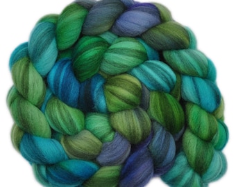 Hand dyed roving - Merino Humbug wool combed top spinning fiber - 3.9 ounces - Porthole 2