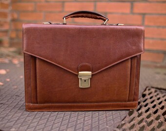 Men's Leather briefcase, Personalized leather bag, 15" laptop portfolio, Leather Attache, Brown Mens briefcase, Graduation gift - The Magus