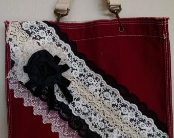 Shabby Chic Inspiered Ragged Edge Burgady Tote Bag