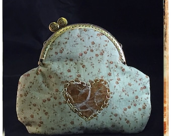 Medium Kiss-Lock Purse Handbag with Hand-Applique - Vintage, Victoriana, Bridal 3179