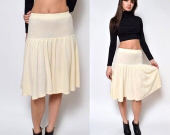 Vintage White Knit Accordion Pleated Wool Skirt