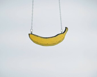 Necklace banana yellow hand painted