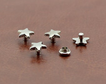 PACK of 10 Silver Star Rivets Studs Leather Studs Leather Craft Decorative Rivet D244