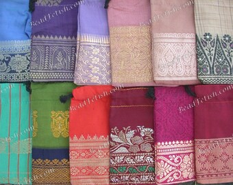 Recycled Sari Drawstring Gift Bags, 12 ~ 4 x 3" Fabric Gift Bags, Multi Colored Gift Bags, Bohemian Gift Bags, Handcrafted Bags MS-034-24