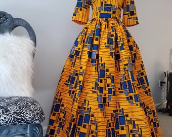 Elegant African Ankara Print Maxi Dress