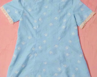 1960s Vintage Pastel Blue Dress, 60s Vintage Novelty Print Dress, 60s Vintage Pastel Dress