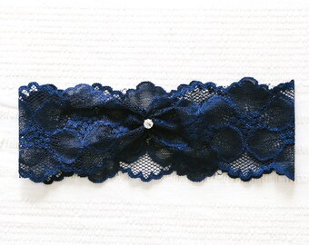 Something blue rhinestone garter, crystal wedding garter, navy blue garter, bridal garter belt, wedding gift - style #521