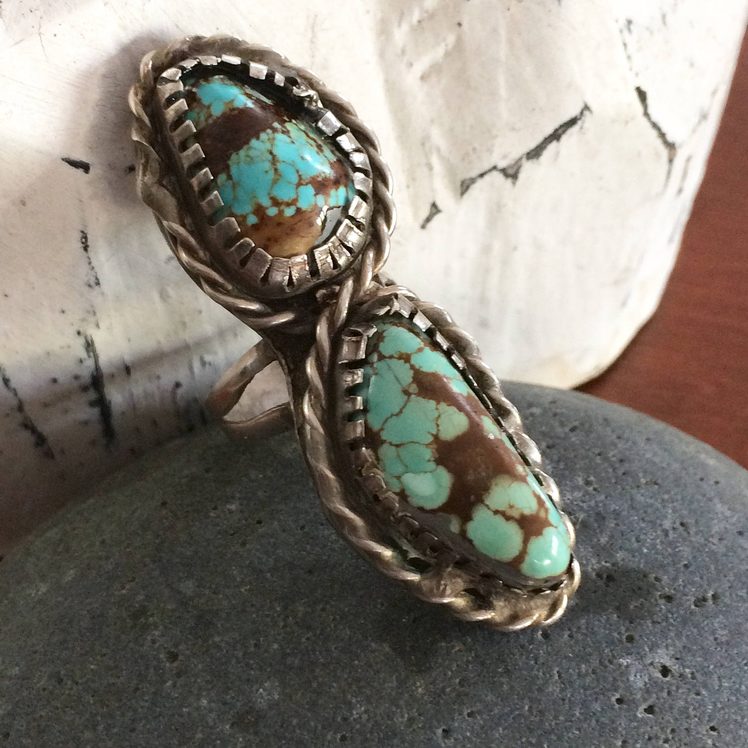 Old pawn handmade navajo ring with gorgeous indian mountain turquoise ...
