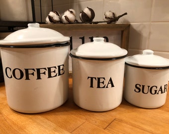 Coffee Tea Sugar Farmhouse Kitchen Canister Set