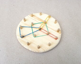 Geo board Toddler Toddler gift Clock toy Peg board Montessori toy Educational Toy Gift for Toddlers Organic Wooden toy Rubber band board