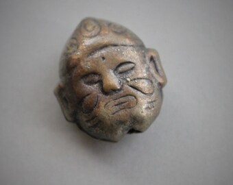 Antique Japanese Two Faced Ojime Bead / Kabuki Mask / Netsuke Bead