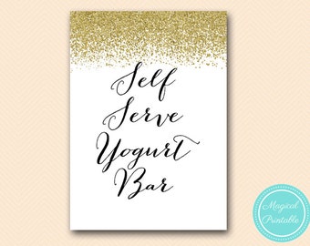 Self serve yogurt bar sign, instant download, Yogurt Bar sign, wedding sign, Gold Glitter Bridal Shower Sign, baby Shower Sign BS88 SN21