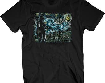 Boba Fett Starry Night Van Gogh Star Wars Mash up Painting T-shirt- Unsex Sizes S-5XL Full colour print