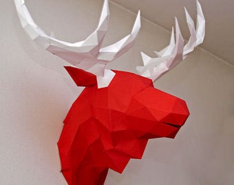 Deer Head Trophy, 3D papercraft , Gift diamond tamplate FREE