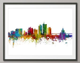 Cedar Rapids Skyline, Cedar Rapids Iowa Cityscape Art Print (3012)