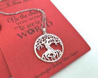 Sterling Silver Tree of Life Necklace Pendant+Science+Biology+Dendrology Gift+Symbol Charm+Symbolic Jewelry+Teacher Gift+Graduation Gift