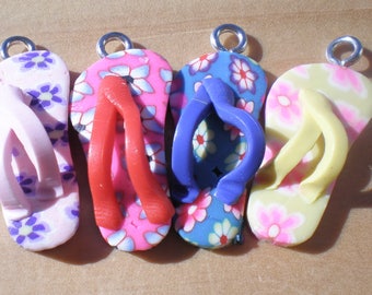 Flip Flop Charms, Set of 4, Shoe Charms, Summer Charms, Charm Findings, Jewelry Findings