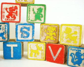 Vintage Disney Wood Blocks Set of 13 Wooden Disney Blocks