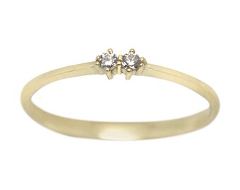 Double Stone Ring, Mothers Ring, Family Ring, Birthstone Rings, Personalized Ring, Gold Stacking Ring, Thin gold ring, Gold Ring, Cz Ring