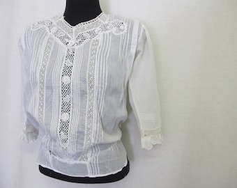 Antique Victorian Cotton Lace Blouse Edwardian Blouse