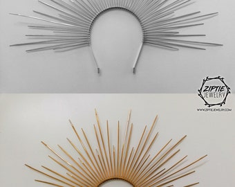 Zip Tie Spiked Halo Crown / Fashion Headband Halo / Mary Halo Crown / Black Halo Headpiece / Halo Spiked headdress / Halo Headpiece / Gold