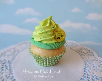Fake Cupcake St. Patrick's Day Green Shamrock Lucky Charm Leprechaun Kitchen Decor Display Decoration