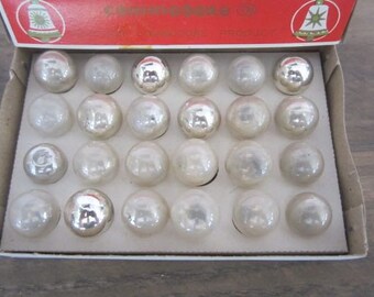 24 Vintage Miniature Feather Tree Mercury Glass Ornaments Silver Tiny Silver Glass Ornaments Commodore Miniature Ornaments Box of 24