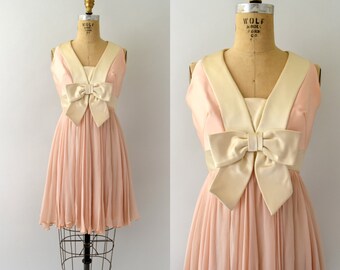Vintage 1960s Dress - 60s Pink Silk Chiffon Party Dress - Small