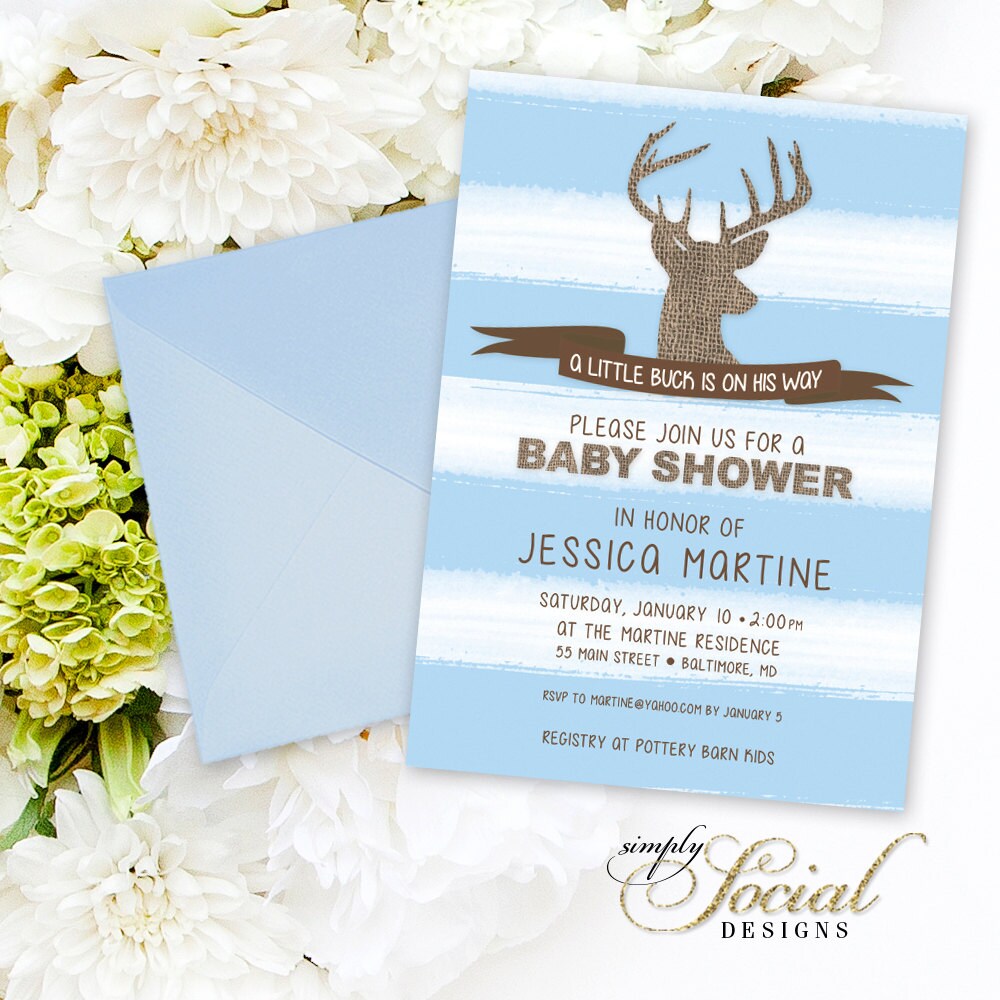 Deer Baby Shower Invitation A Little Buck Is On The Way Blue Stripes From United States
